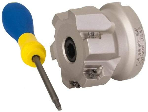 Iscar - 6 Inserts, 2" Cut Diam, 3/4" Arbor Diam, 0.39" Max Depth of Cut, Indexable Square-Shoulder Face Mill - 0/90° Lead Angle, 1.57" High, AP..1003.. & HM90 AP..1003.. Insert Compatibility, Series HM90 - Benchmark Tooling