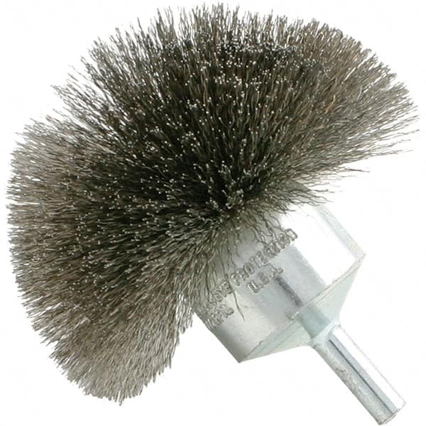 Brush Research Mfg. - 1-1/4" Brush Diam, Crimped, Flared End Brush - 1/4" Diam Steel Shank, 20,000 Max RPM - Benchmark Tooling