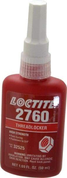 Loctite - 50 mL Bottle, Red, High Strength Liquid Threadlocker - Series 2760, 24 hr Full Cure Time, Hand Tool, Heat Removal - Benchmark Tooling