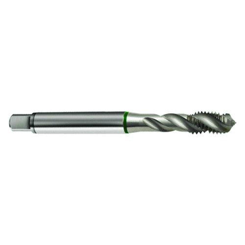 ‎M2.5 × 0.45 3FL 6H Cobalt Spiral Flute Semi-Bott Green Ring Tap-Bright-40 Degree Helix - Benchmark Tooling