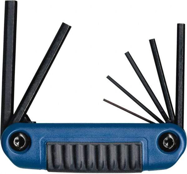 Eklind - 7 Piece Fold-Up Hex Key Set - Hex Range 1.5 to 6mm, 5" OAL, Chrome Alloy Steel - Benchmark Tooling