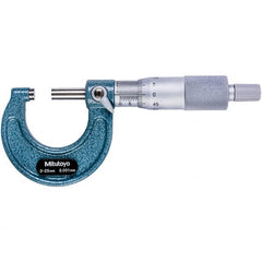 Mitutoyo - 0 to 25mm Range, 0.001mm Graduation, Mechanical Outside Micrometer - Ratchet Stop Thimble, 28mm Throat Depth, Accurate to 0.001mm - Benchmark Tooling