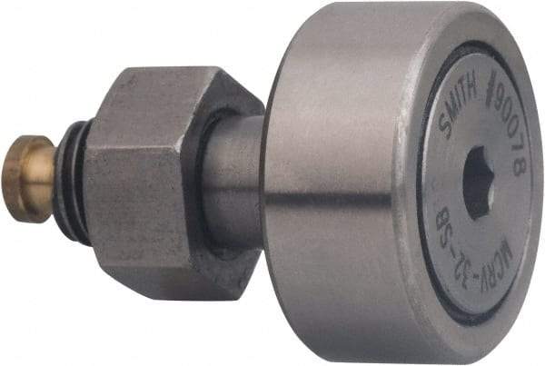 Accurate Bushing - 32mm Roller Diam x 14mm Width, 12mm Stud Diam x 25mm Length, Sealed Stud Cam Follower with Hex - Carbon Steel, 13mm Thread Length, M12 x 1.5 Thread, 40mm OAL, 12,200 N Dynamic Cap, 19,000 N Static Cap - Benchmark Tooling