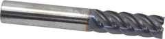 Niagara Cutter - 3/8", 1" LOC, 3/8" Shank Diam, 2-1/2" OAL, 5 Flute, Solid Carbide Square End Mill - Single End, TiAlN Finish, Spiral Flute, 45° Helix, Centercutting, Right Hand Cut, Right Hand Flute, Series S545 - Benchmark Tooling