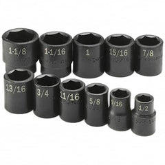 SK - 1/2" Drive Standard Impact Socket Set - 1/2 to 1-1/8", Inch Measurement Standard - Benchmark Tooling