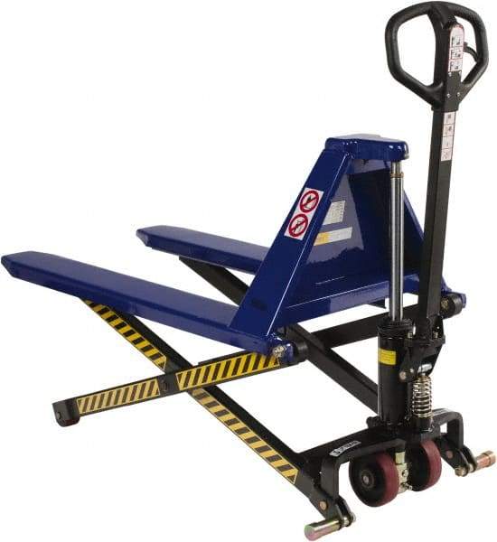 Value Collection - 3,000 Lb Capacity, 31-1/2" Lift Portable Tote Lifter - 3-1/2" Min Lift Height, 43" Fork Length x 27" Fork Width, 27" Overall Width - Benchmark Tooling