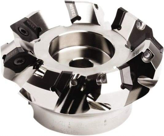 Seco - 176mm Cut Diam, 40mm Arbor Hole, 7.5mm Max Depth of Cut, 45° Indexable Chamfer & Angle Face Mill - 10 Inserts, SE.. 1505 Insert, Right Hand Cut, 10 Flutes, Series QuattroMill - Benchmark Tooling
