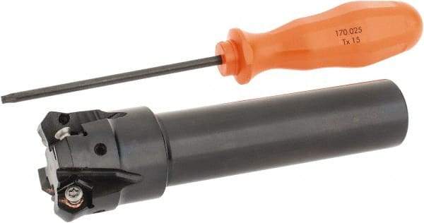 Kennametal - 45° Lead Angle, 39.93mm Max Cut Diam, 1-1/4" Min Cut Diam, 3.23mm Max Depth of Cut, Indexable Chamfer and Angle End Mill - 4 Inserts, HNGJ 0604ANENLD Insert Style, 132.08mm Overall Length, Through Coolant, Straight Shank - Benchmark Tooling