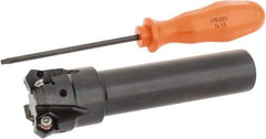 Kennametal - 45° Lead Angle, 39.93mm Max Cut Diam, 1-1/4" Min Cut Diam, 3.23mm Max Depth of Cut, Indexable Chamfer and Angle End Mill - 4 Inserts, HNGJ 0604ANENLD Insert Style, 132.08mm Overall Length, Through Coolant, Straight Shank - Benchmark Tooling