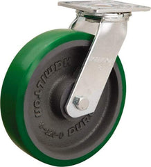 Hamilton - 8" Diam x 2" Wide x 9-1/2" OAH Top Plate Mount Swivel Caster - Polyurethane Mold onto Cast Iron Center, 900 Lb Capacity, Sealed Precision Ball Bearing, 4 x 4-1/2" Plate - Benchmark Tooling
