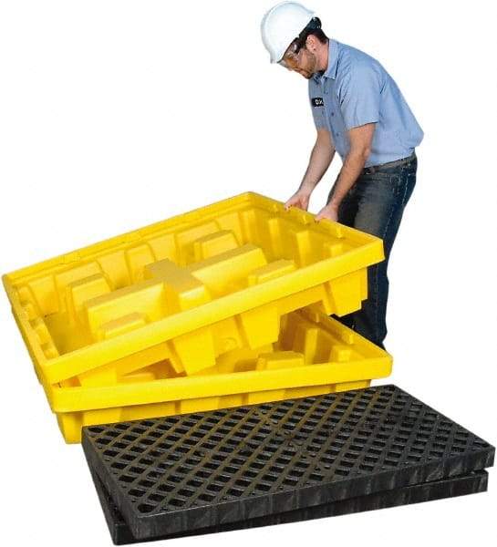 UltraTech - 66 Gal Sump, 6,000 Lb Capacity, 4 Drum, Polyethylene Spill Deck or Pallet - 51" Long x 51" Wide x 10" High, Liftable Fork, Drain Included, Low Profile, 2 x 4 Drum Configuration - Benchmark Tooling