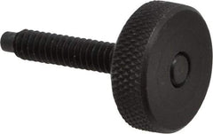 Gibraltar - #10-24 Knurled Shoulderless Dog Point Tip Grade 12L14 Steel Thumb Screw - 1-1/4" OAL, 3/4" Head Diam x 1/4" Head Height, Black Oxide Finish - Benchmark Tooling