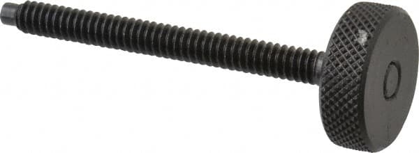 Gibraltar - #10-24 Knurled Shoulderless Dog Point Tip Grade 12L14 Steel Thumb Screw - 2-1/4" OAL, 3/4" Head Diam x 1/4" Head Height, Black Oxide Finish - Benchmark Tooling