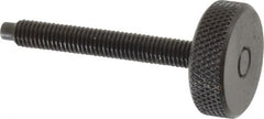 Gibraltar - #10-32 Knurled Shoulderless Dog Point Tip Grade 12L14 Steel Thumb Screw - 1-3/4" OAL, 3/4" Head Diam x 1/4" Head Height, Black Oxide Finish - Benchmark Tooling