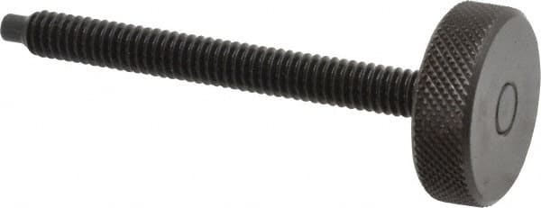 Gibraltar - 1/4-20 Knurled Shoulderless Dog Point Tip Grade 12L14 Steel Thumb Screw - 2-13/16" OAL, 1" Head Diam x 5/16" Head Height, Black Oxide Finish - Benchmark Tooling