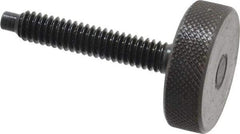 Gibraltar - 1/4-20 Knurled Shoulderless Dog Point Tip Grade 12L14 Steel Thumb Screw - 1-13/16" OAL, 1" Head Diam x 5/16" Head Height, Black Oxide Finish - Benchmark Tooling