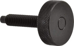 Gibraltar - 5/16-18 Knurled Shoulderless Dog Point Tip Grade 12L14 Steel Thumb Screw - 1-7/8" OAL, 1-1/8" Head Diam x 3/8" Head Height, Black Oxide Finish - Benchmark Tooling