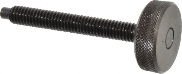Gibraltar - 5/16-18 Knurled Shoulderless Dog Point Tip Grade 12L14 Steel Thumb Screw - 2-7/8" OAL, 1-1/8" Head Diam x 3/8" Head Height, Black Oxide Finish - Benchmark Tooling