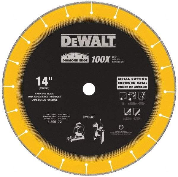 DeWALT - 14" Diam, 1" Arbor Hole Diam, 20 Tooth Wet & Dry Cut Saw Blade - Diamond-Tipped, Standard Round Arbor - Benchmark Tooling