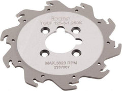 Iscar - Arbor Hole Connection, 0.118" Cutting Width, 1.36" Depth of Cut, 4.921" Cutter Diam, 1-1/4" Hole Diam, 10 Tooth Indexable Slotting Cutter - TGSF Toolholder, TAG N3\x85 Insert, Right Hand Cutting Direction - Benchmark Tooling