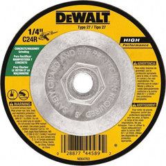 DeWALT - 24 Grit, 4-1/2" Wheel Diam, 1/8" Wheel Thickness, Type 27 Depressed Center Wheel - Silicon Carbide, Resinoid Bond, 13,300 Max RPM - Benchmark Tooling