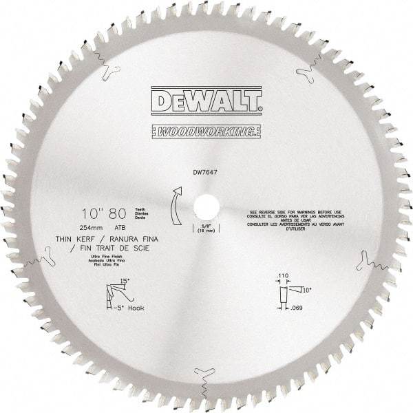 DeWALT - 10" Diam, 5/8" Arbor Hole Diam, 80 Tooth Wet & Dry Cut Saw Blade - Tungsten Carbide-Tipped, Standard Round Arbor - Benchmark Tooling