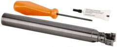 Kennametal - 26mm Cut Diam, 28mm Max Depth of Cut, 25mm Shank Diam, 220mm OAL, Indexable Square Shoulder Helical End Mill - GOMT 13T3.., JOMT 13T3.. Inserts, Cylindrical Shank, 0° Lead Angle, Series KDMR - Benchmark Tooling