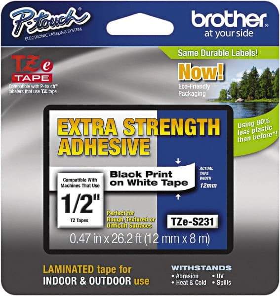 Brother - 1/2" Wide x 314.4" Long, White Plastic/Paper Tape Cassette - For Label Maker - Benchmark Tooling