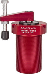 De-Sta-Co - 90 Lb Clamping Force, Right Hand Swing, 21.5mm Total Stroke, Single-Acting Pneumatic Swing Clamp - 1/8 NPT Port, 85.3mm Body Length x 76.2mm Body Width, 2.01 Cu In (Clamp), 2.26 Cu In (Unclamp), 130 Max psi - Benchmark Tooling