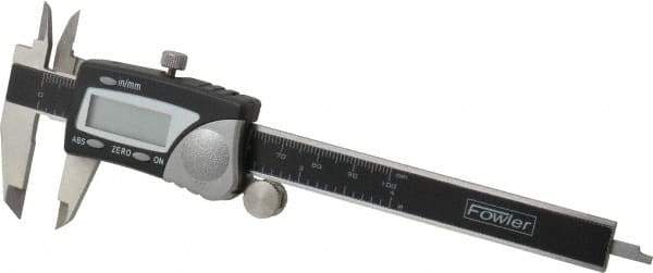 Fowler - 0 to 100mm Range, 0.01mm Resolution, Electronic Caliper - Stainless Steel with 1.56" Stainless Steel Jaws, 0.02mm Accuracy - Benchmark Tooling