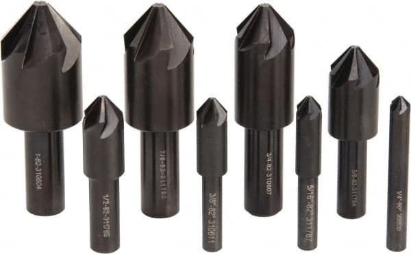 Hertel - 8 Piece, 1/4 to 1" Head Diam, 82° Included Angle, Countersink Set - Benchmark Tooling