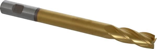 Hertel - 3/4", 2" LOC, 3/4" Shank Diam, 8-1/4" OAL, 4 Flute, High Speed Steel Square End Mill - Single End, TiN Finish, Centercutting, Right Hand Cut - Benchmark Tooling