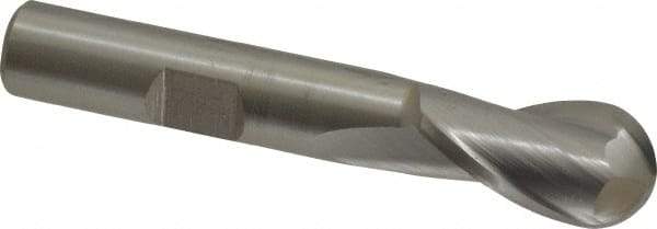 Hertel - 12mm Diam, 13/16" LOC, 2 Flute Cobalt Ball End Mill - Uncoated, Single End, 2-1/2" OAL, 3/8" Shank Diam - Benchmark Tooling