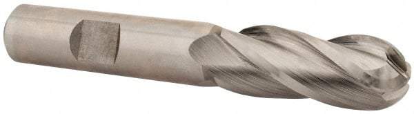 Hertel - 14mm Diam, 1-3/8" LOC, 4 Flute Cobalt Ball End Mill - Uncoated, Single End, 3-3/8" OAL, 1/2" Shank Diam - Benchmark Tooling
