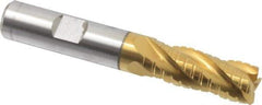 Hertel - 1/2" Diam, 1-1/4" LOC, 4 Flute Cobalt Roughing & Finishing Square End Mill - TiN Finish, 3-1/4" OAL, 1/2" Shank Diam, Weldon Shank, Centercutting - Benchmark Tooling