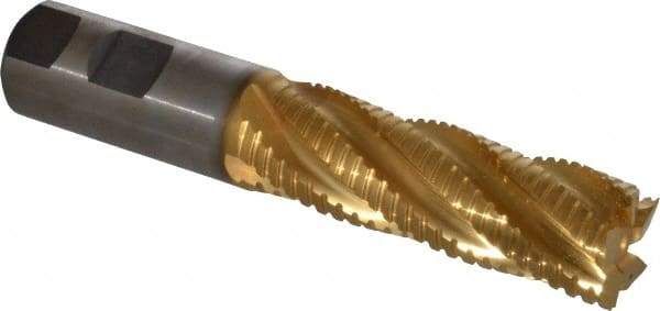 Hertel - 1" Diam, 3" LOC, 5 Flute Cobalt Roughing & Finishing Square End Mill - TiN Finish, 5-1/2" OAL, 1" Shank Diam, Weldon Shank, Centercutting - Benchmark Tooling