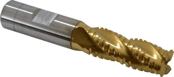 Hertel - 5/8" Diam, 1-5/8" LOC, 4 Flute Cobalt Roughing & Finishing Square End Mill - TiN Finish, 3-3/4" OAL, 5/8" Shank Diam, Weldon Shank, Centercutting - Benchmark Tooling