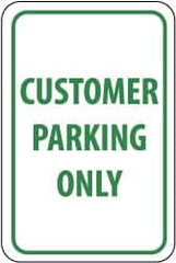 NMC - "Customer Parking Only", 12" Wide x 18" High, Aluminum Reserved Parking Signs - 0.063" Thick, Green on White, Rectangle, Post Mount - Benchmark Tooling