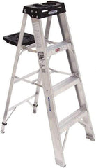 Werner - 3 Steps, 4' High, Type IA Rating, Aluminum Step Ladder - 300 Lb Capacity, 19-1/2" Base Width - Benchmark Tooling