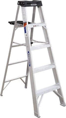 Werner - 4 Steps, 5' High, Type IA Rating, Aluminum Step Ladder - 300 Lb Capacity, 21-1/4" Base Width - Benchmark Tooling