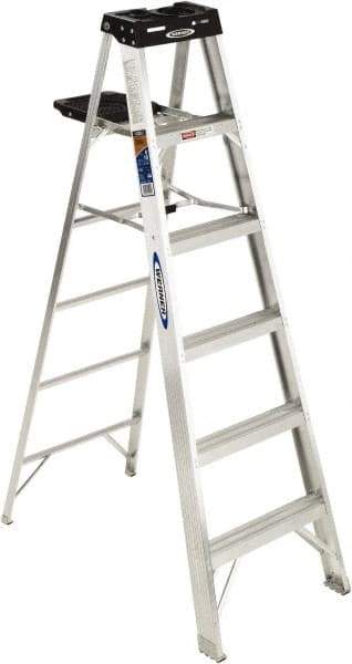 Werner - 5 Steps, 6' High, Type IA Rating, Aluminum Step Ladder - 300 Lb Capacity, 23" Base Width - Benchmark Tooling