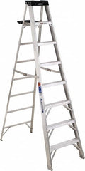 Werner - 7 Steps, 8' High, Type IA Rating, Aluminum Step Ladder - 300 Lb Capacity, 26-1/2" Base Width - Benchmark Tooling