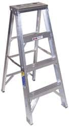 Werner - 3 Steps, 4' High, Type IAA Rating, Aluminum Step Ladder - 375 Lb Capacity, 21-1/4" Base Width - Benchmark Tooling