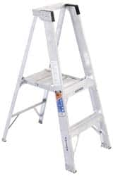 Werner - 2 Steps, 4' High, Type I Rating, Aluminum Platform Ladder - 250 Lb Capacity, 21-1/4" Base Width - Benchmark Tooling