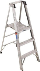 Werner - 3 Steps, 5' High, Type IA Rating, Aluminum Platform Ladder - 300 Lb Capacity, 23" Base Width - Benchmark Tooling