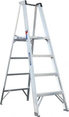 Werner - 4 Steps, 6' High, Type I Rating, Aluminum Platform Ladder - 250 Lb Capacity, 24-3/4" Base Width - Benchmark Tooling