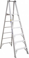 Werner - 6 Steps, 8' High, Type IAA Rating, Aluminum Platform Ladder - 375 Lb Capacity, 28-1/4" Base Width - Benchmark Tooling