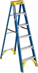 Werner - 5 Steps, 6' High, Type I Rating, Fiberglass Step Ladder - 250 Lb Capacity, 22" Base Width - Benchmark Tooling