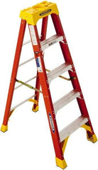 Werner - 5 Steps, 6' High, Type IA Rating, Fiberglass Step Ladder - 300 Lb Capacity, 23-3/8" Base Width - Benchmark Tooling