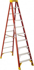 Werner - 9 Steps, 10' High, Type IA Rating, Fiberglass Step Ladder - 300 Lb Capacity, 30-3/8" Base Width - Benchmark Tooling